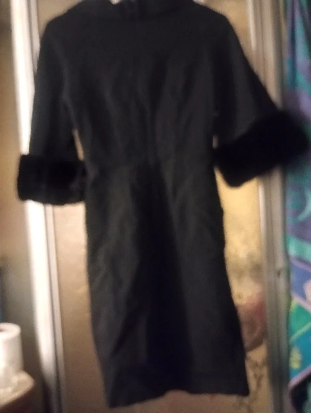 Michael Kors Black Long Sleeve Dress with Faux Fur Cuffs